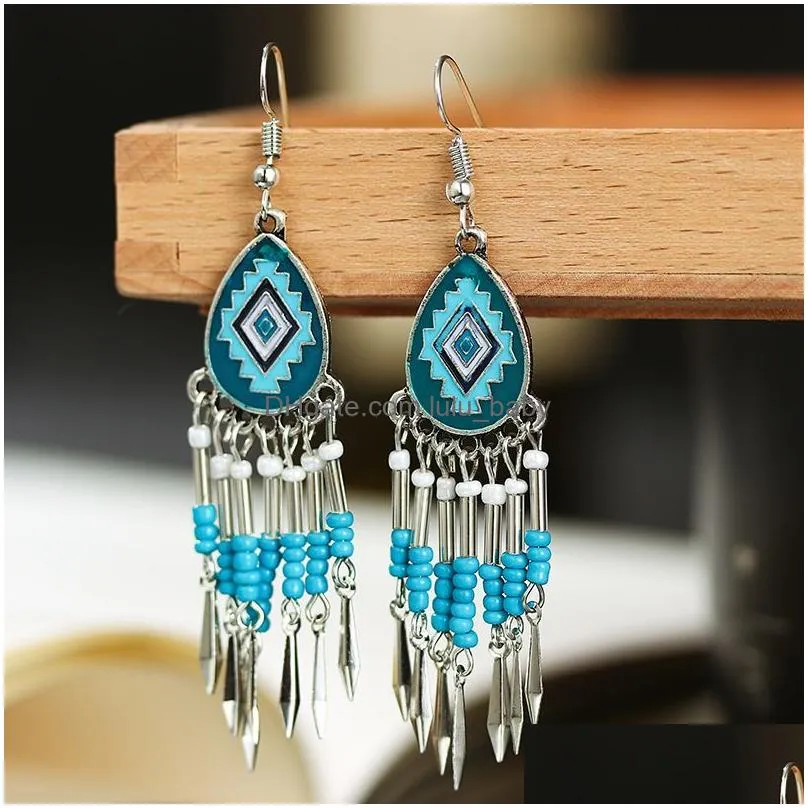 boho round big handmade dangle earrings set for women geometry decorative pattern drops of tassel long earring
