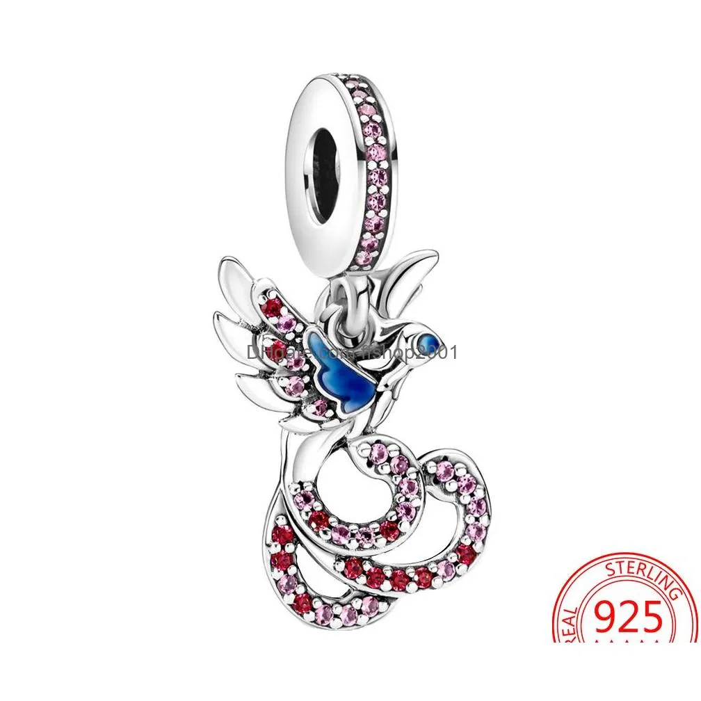  925 sterling silver charm jewelry colorful zircon phoenix charm diy necklace accessories for pandora bracelet fashion