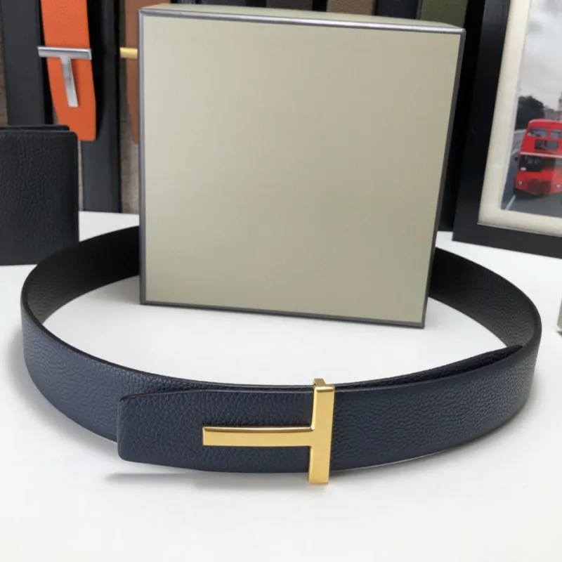 Tom Buckle Belt High Quality Luxury Designers Men Womens Genuine Leather T Buckle Belts Fashion Clothing Accessories Waistband With Box Dustbag
