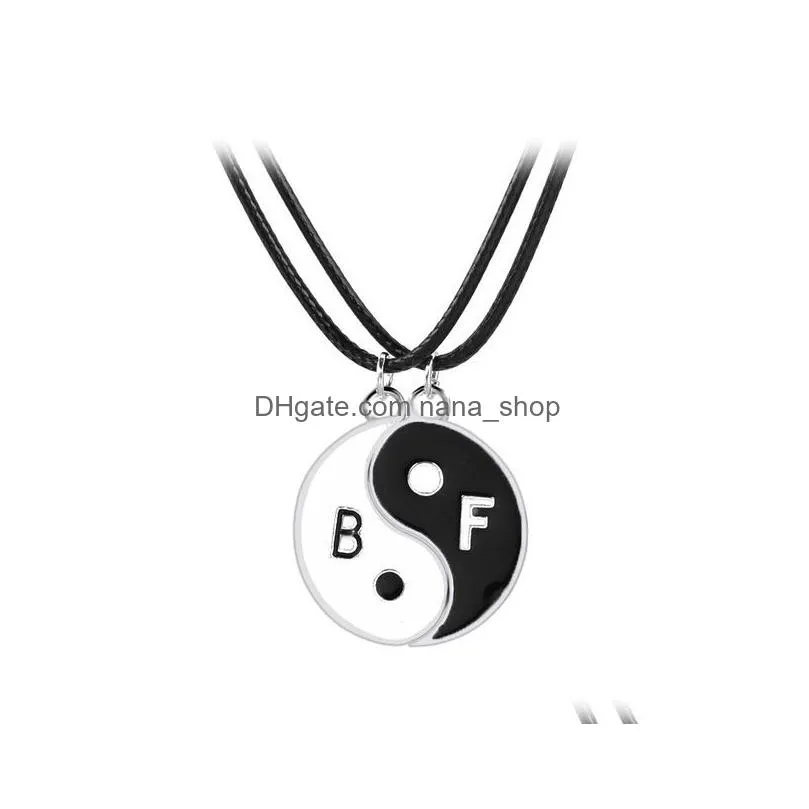 tai chi couple necklaces for women men friend yin yang paired pendants charms braided chain couple bracelet necklace 1 set