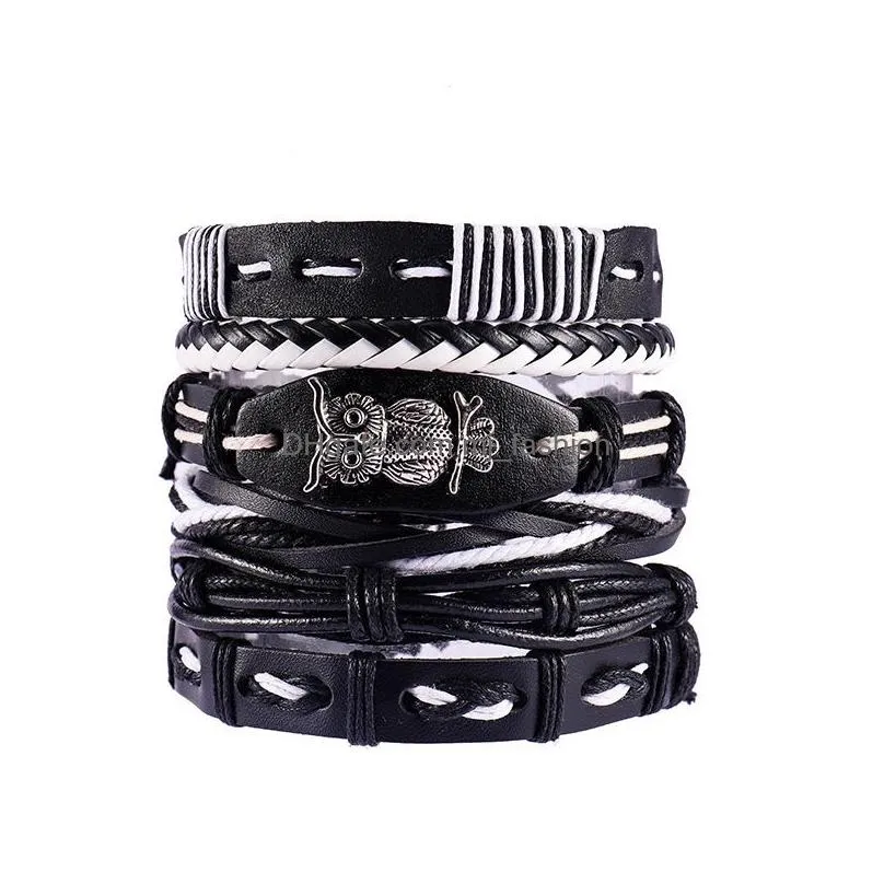 vinatge punk multilayer leather bracelet set eye wings star charms beads bracelets for man party gothic jewelry punk wrap wristband