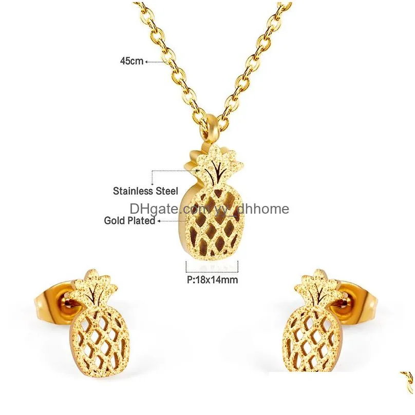 pineapple cute stainless steel african earrings necklace jewellery sets bridal dubai gold color wedding jewelry set for women girls