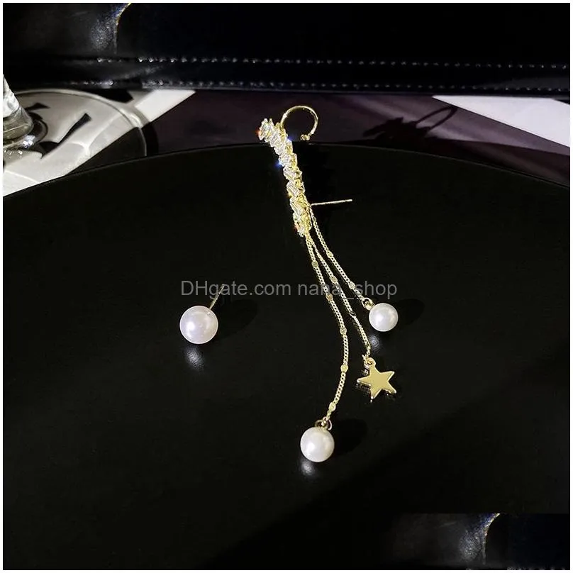korean fashion dangle chandelier jewelry zircon simulation pearl asymmetric star tassel long earrings earrings for women wholesale