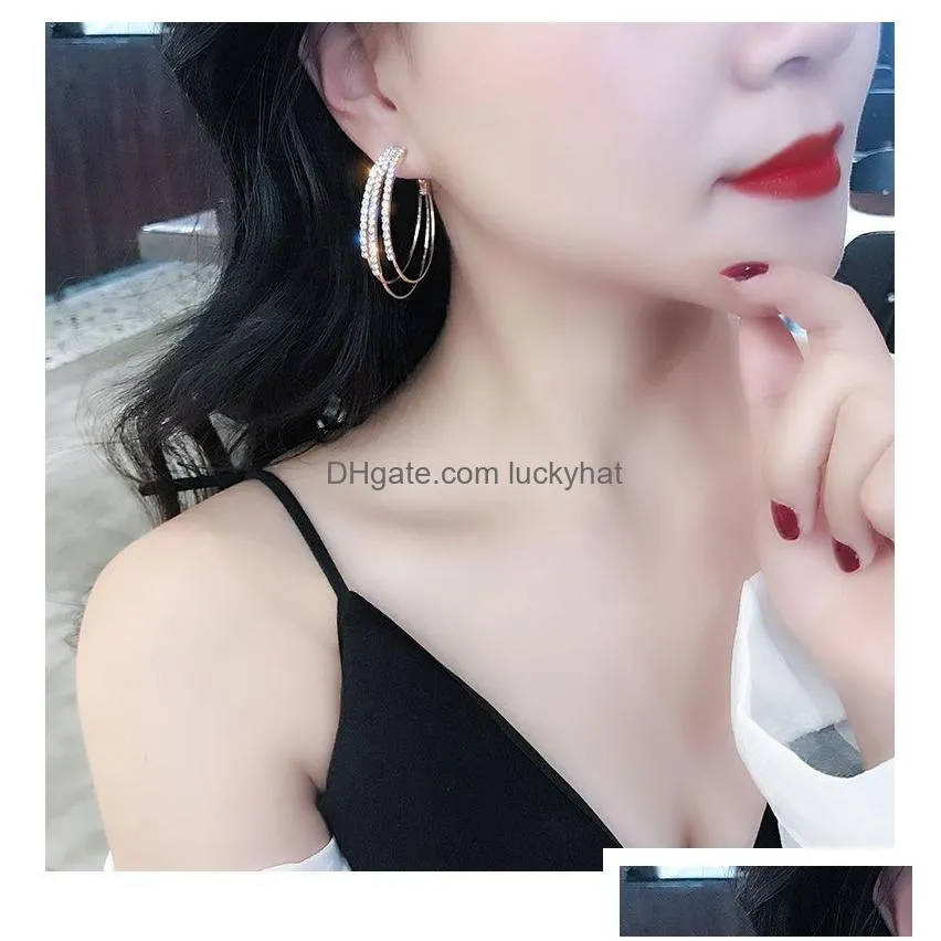 exaggerated lady rhinestone c shaped hoop earrings for women big statement earrings wholesale jewelry gifts