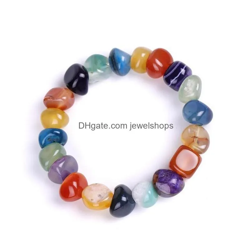 natural agate stone bracelets bangles women men beaded strands irregular shape gravel women colorful beads elastic bracelet jewelry