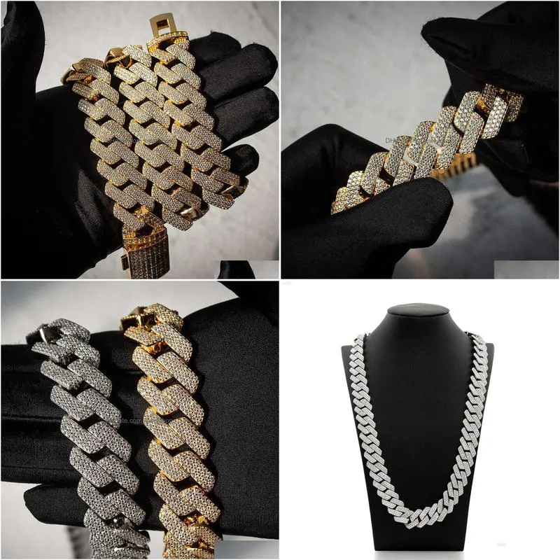 hip hop jewelry 15mm 3 row bust down  iced out moissanite 14k solid gold cuban link chain necklace