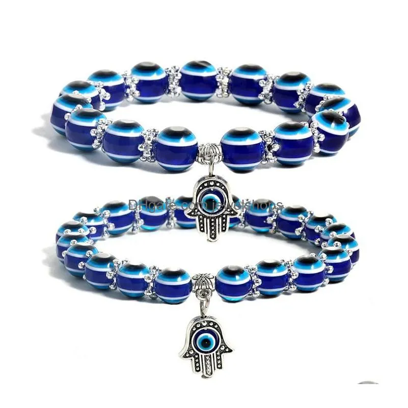 8mm 10mm lucky fatima blue evil eye charms beaded strands bracelets beads turkish pulseras for women