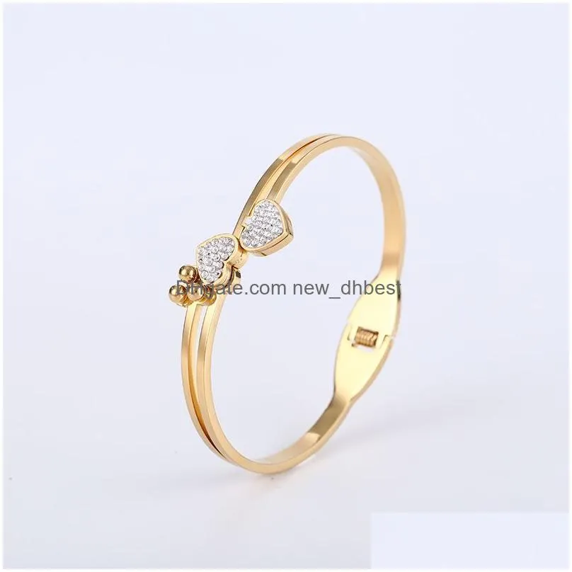 titanium steel diamond bangle bracelets for women bangles accessories high-end trendy design girls hollow belt buckle jewelry