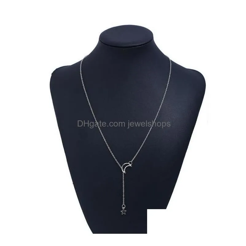 pendant choker necklace moon star gold silver color alloy chain collar necklace for women party jewelry