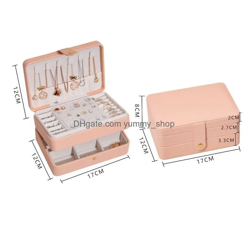 large double layer jewelry box pu leather necklace earring ring holder casket makeup storage organizer box for gifts 17x12x8cm