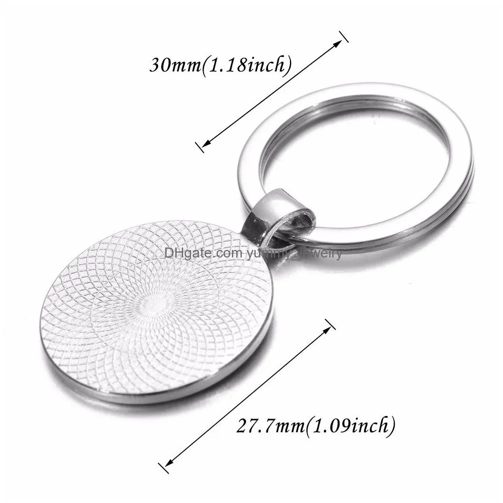 painting flowers beauty glass cabochon keychain bag car key chain ring holder charms silver keychains for men women gift