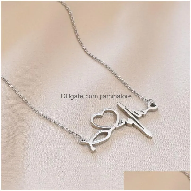 heart shape electrocardiogram pendant necklaces personalized butterfly titanium steel necklace unique jewelry for women