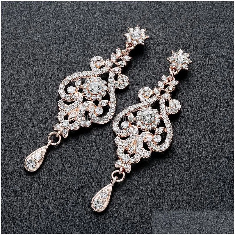 fashion women crystal water drop wedding jewelry sets cubic zircon necklace earrings for bride