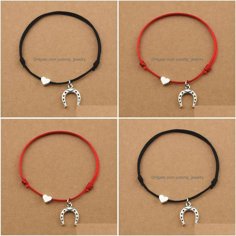 lucky horseshoe pendant red cord string heart charm bracelets for women men jewelry lover couple jewelry gifts