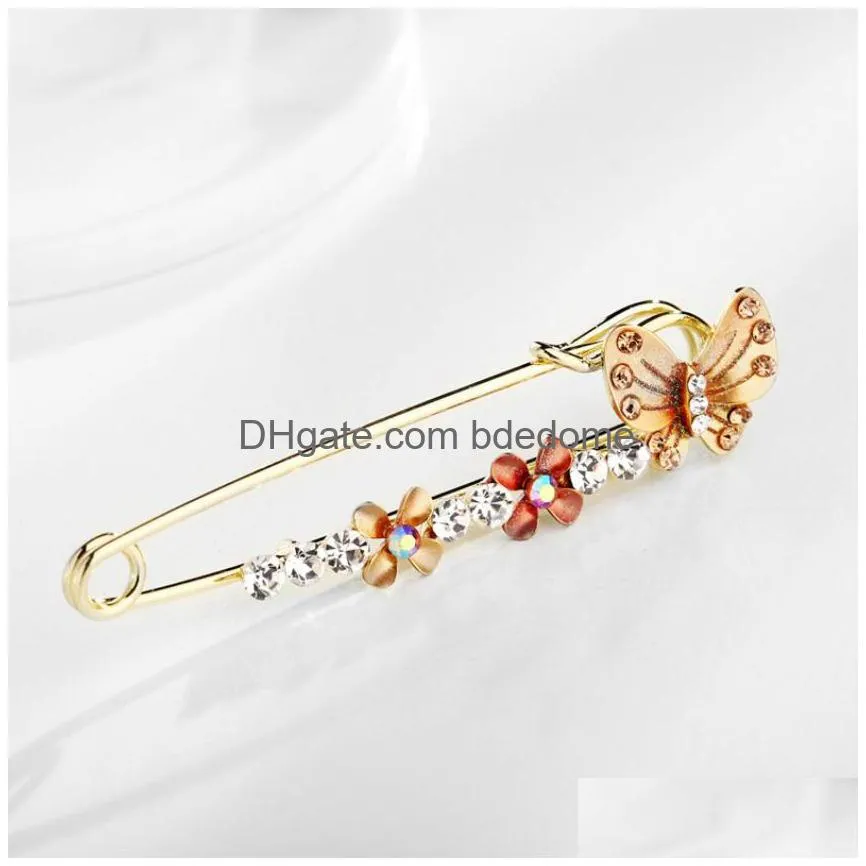 update crystal butterfly brooch pin lapel pin flower diamond corsage shawl buckle scarf pin for women fashion jewelry