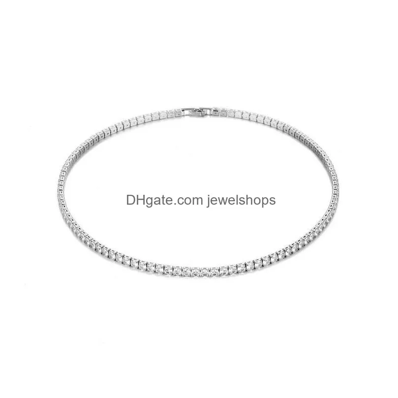 tennis chain hip hop 18k gold filled white cubic zircon cz diamond gemstones necklace gift