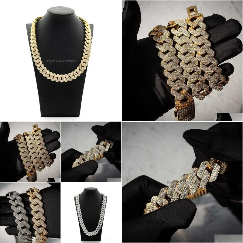 hip hop jewelry 15mm 3 row bust down  iced out moissanite 14k solid gold cuban link chain necklace