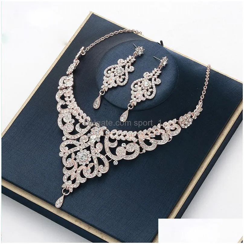 fashion women crystal water drop wedding jewelry sets cubic zircon necklace earrings for bride