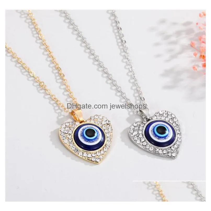 women trendy devils eye pendant heart diamond eyes necklace evil eye charm jewelry