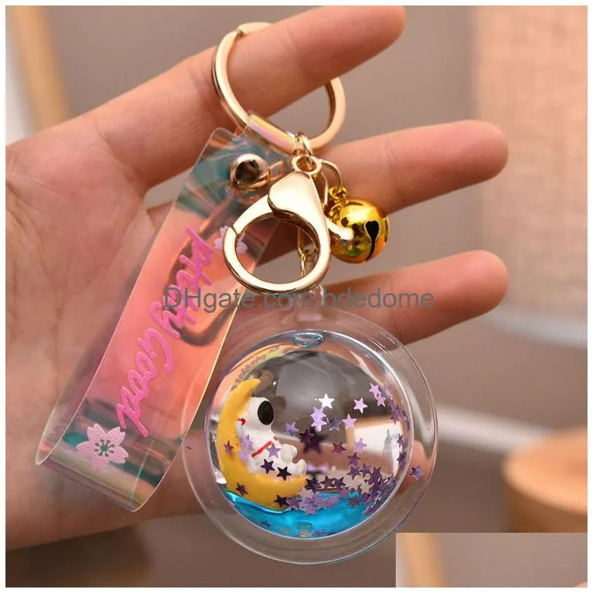 pilot astronaut space oil liquid keychain acrylic quicksand key ring couple car bag hanging key chain pendant women student fashion jewelry will and