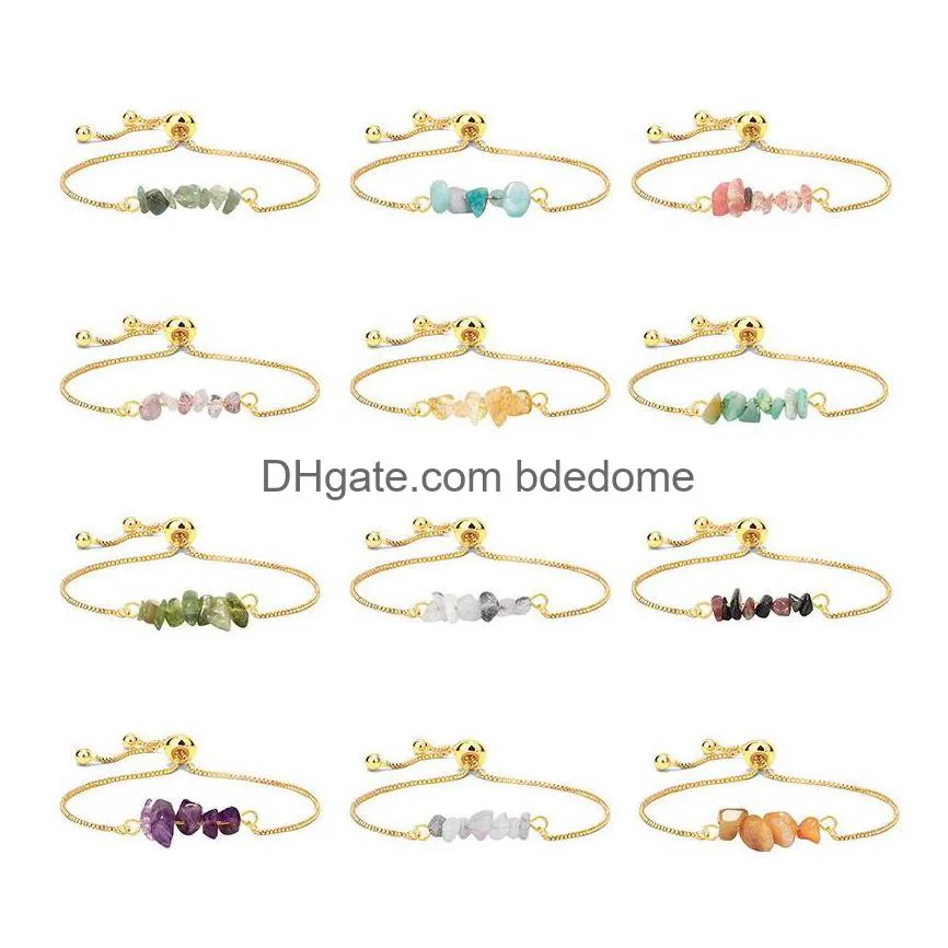 colorful gravel chip stone bracelet strand adjustable natural stone gold chain bracelets reiki semi-precious stone fashion jewelry women