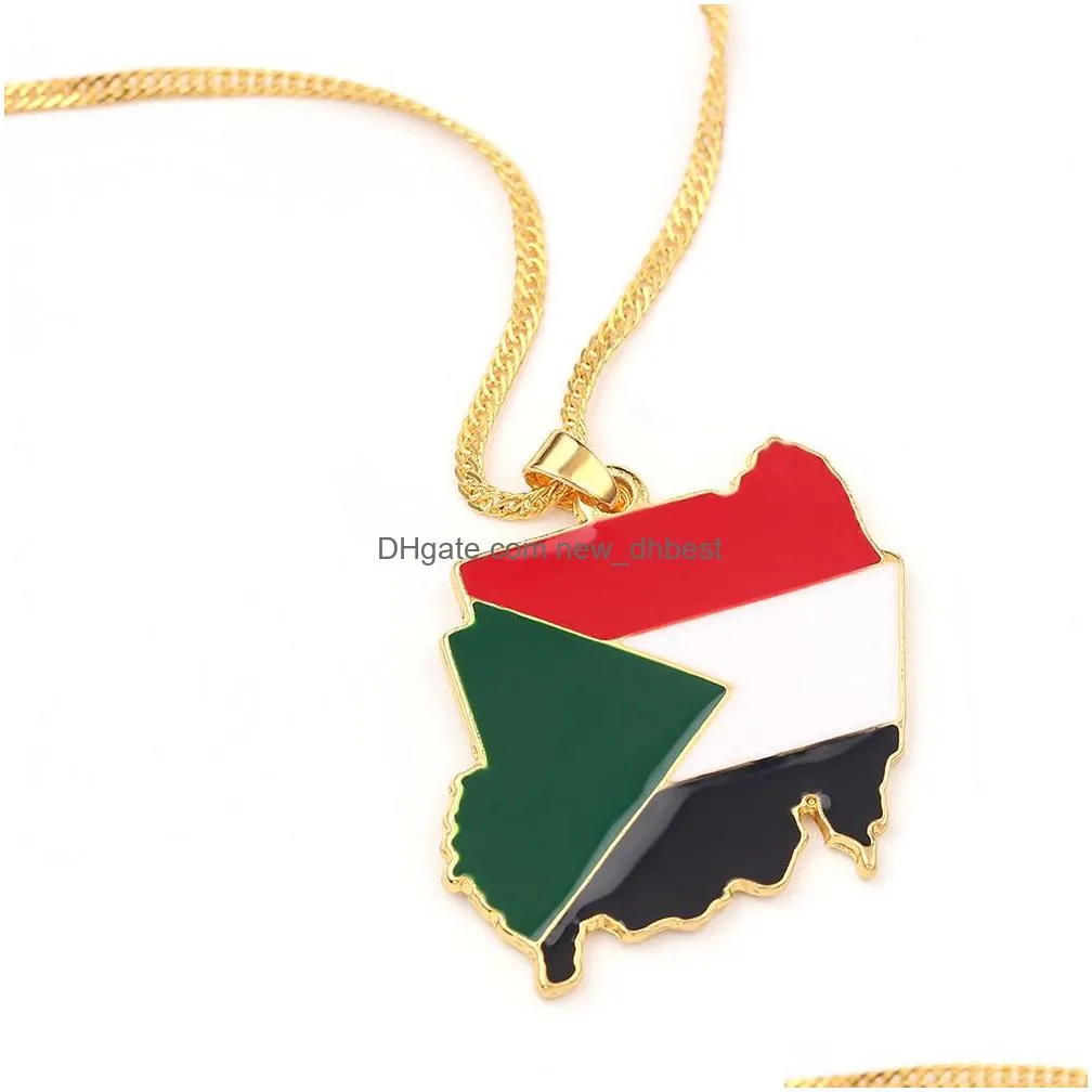 fashion country map flag necklace for women men sudan alloy pendant chain jewelry gift