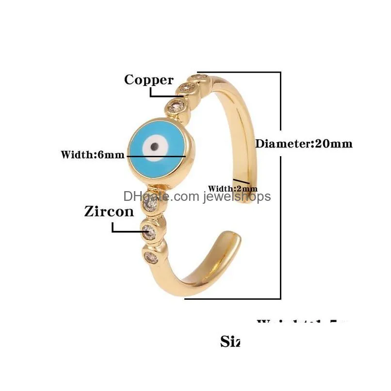 gold evil blue eye rings zircon adjustable simple style tail ring copper dripping oil jewelry ring gift for women girls