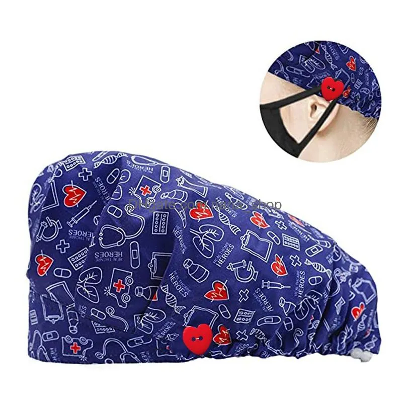 printed uni cotton adjustable pet work dust cap nursing caps elastic beauty hats salon scrubs beanie