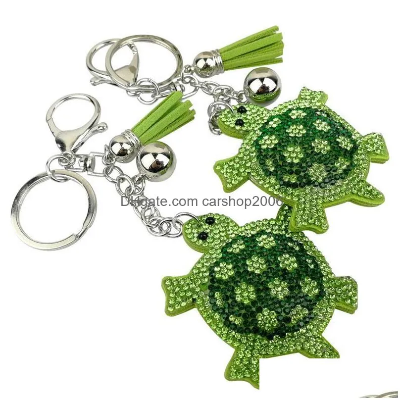 cartoon female korean velvet rhinestone turtle key rings pendant cute tai chi yin and yang gossip shape bag tassel pendant keychain