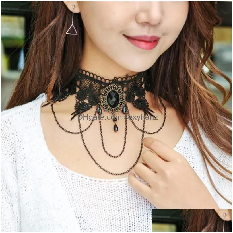 gothic jewelry vintage lace collar necklaces women accessories spider choker necklace