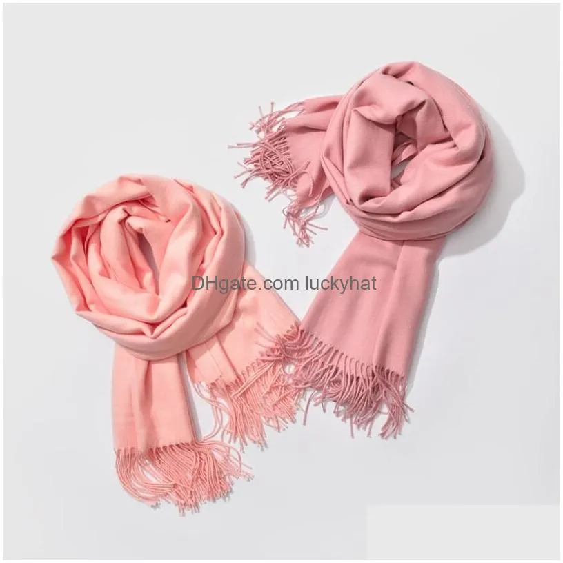 fashion solid color women scarf winter hijabs tassel long lady shawls cashmere scarves wraps