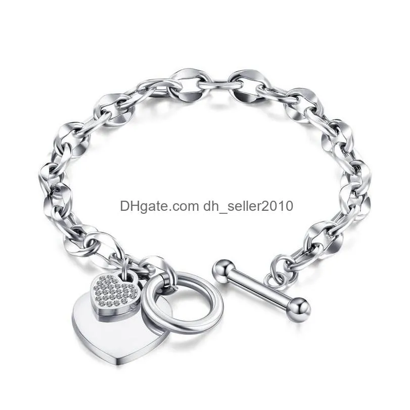 stainless steel love heart bracelets for women party gift fashion chain charm bracelet jewelry wholesale text engraved