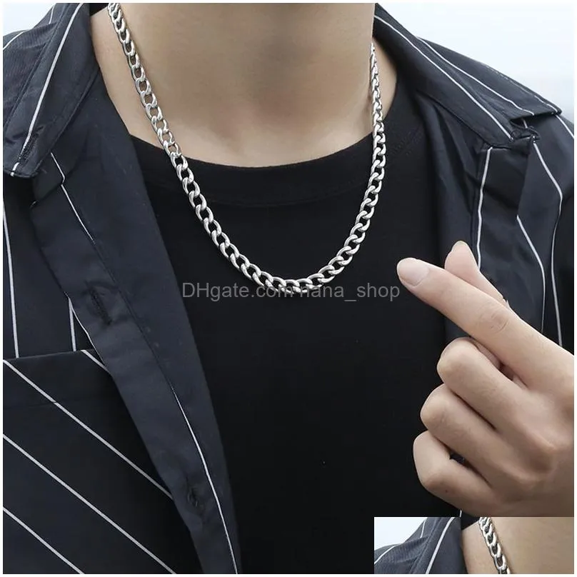 punk cuban chain necklace for men women basic stainless steel curb link chain chokers vintage gold tone solid metal collar gift