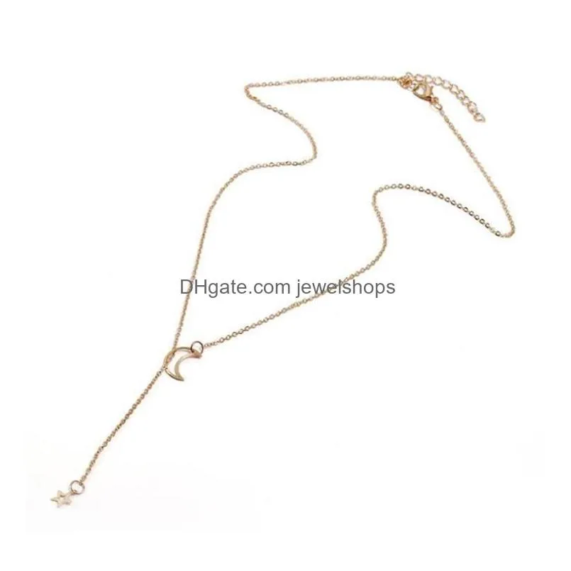 pendant choker necklace moon star gold silver color alloy chain collar necklace for women party jewelry