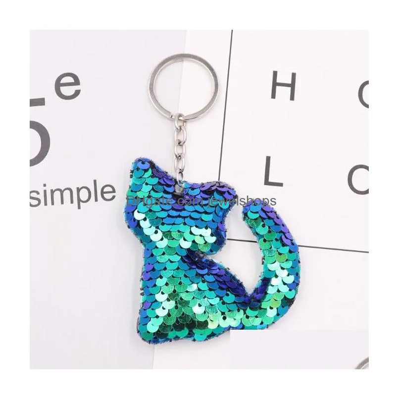 cat keychains colorful sequins glitter key holder keyring key chain for car key cellphone bag handbag charms