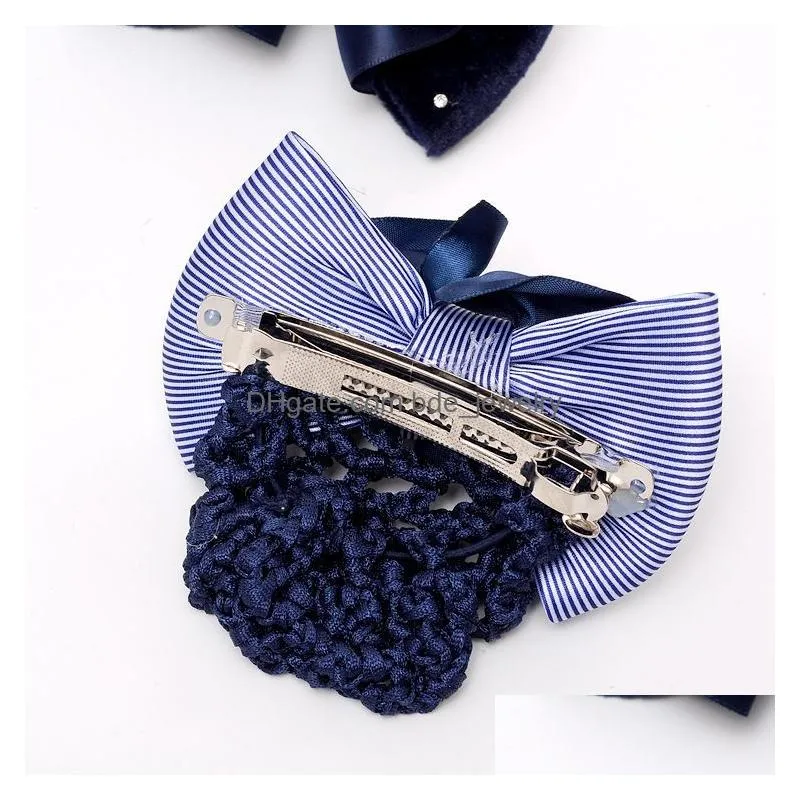 personalized floral satin bow hair net barrette bank staff flight attendant nurses satin hair clip net snood women hair accessories