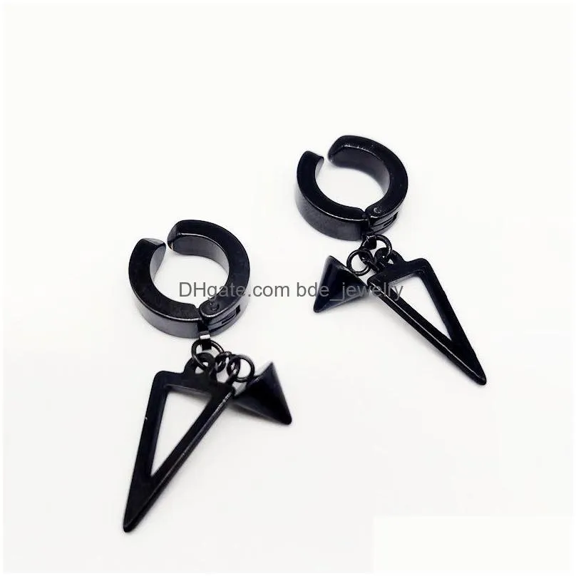unisex stainless steel ear cuff punk man black clip on earrings geometry triangle star pendant dangle earrings women gothic jewelry 1