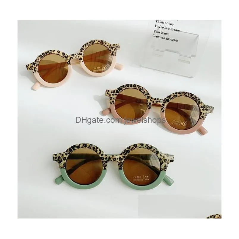 children boy girl cute leopard double color round shape sunglasses kids vintage sunglasses uv400 protection classic