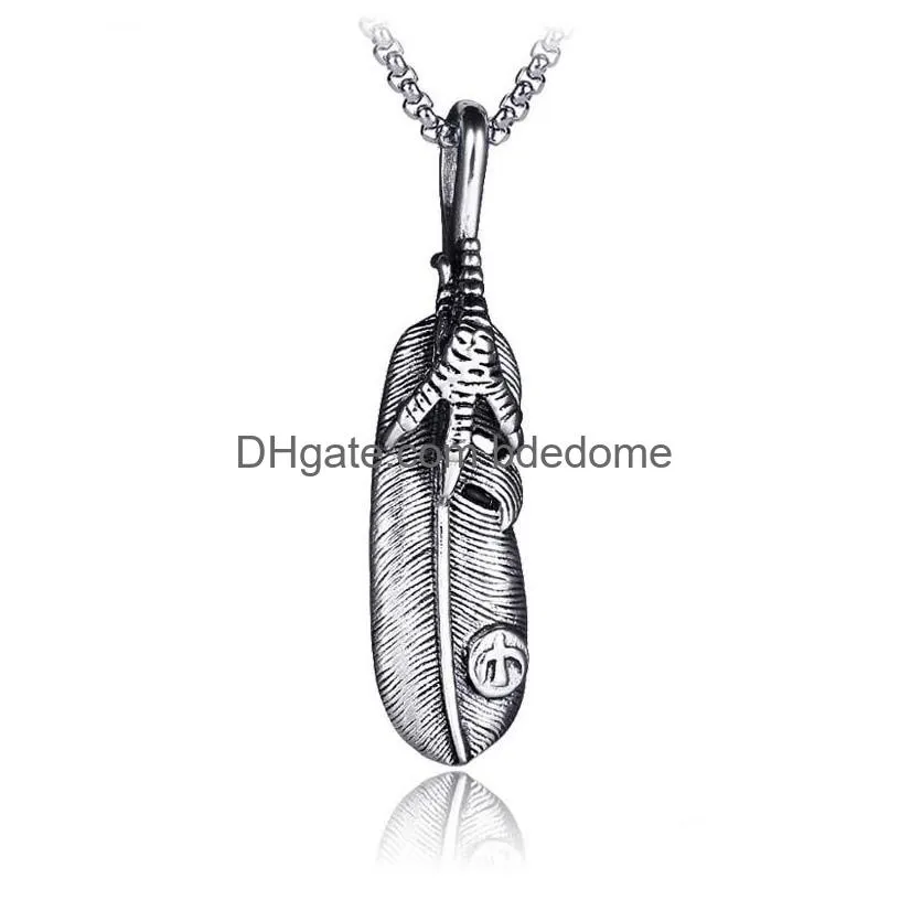 punk  claw feather necklaces pendant stainless steel ancient silver necklace women men nightclub hip hop fashion fine jewelry