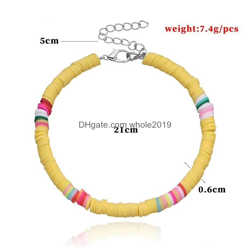 6mm colorful soft clay anklets for women rainbow polymer clay stackable beaded chain ankle bracelet boho beach jewelry