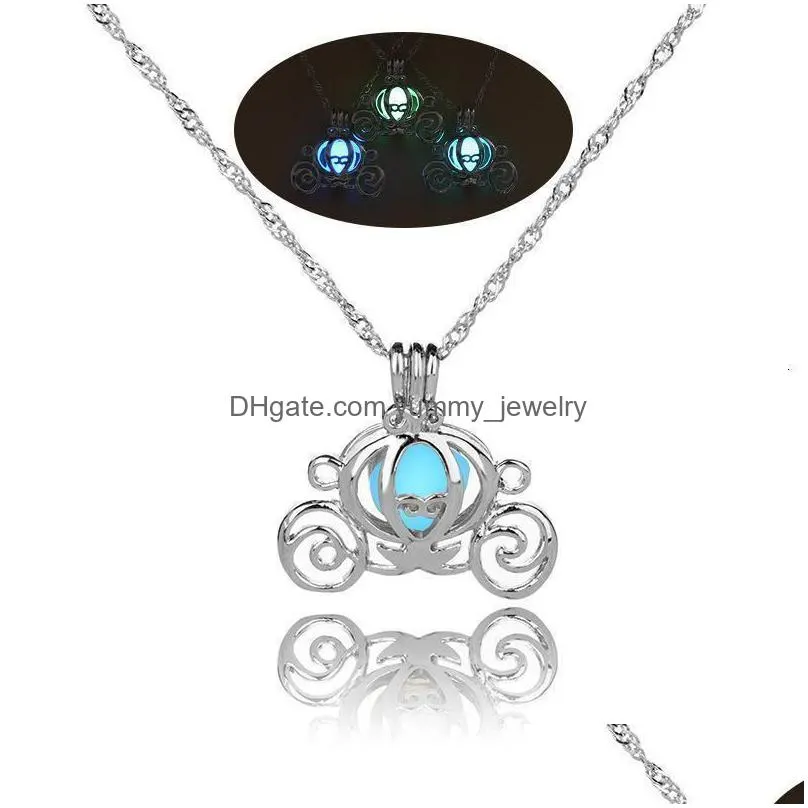 16 designs luxury glow in the dark stone necklace open 3 colors luminous pearl cage pendant necklaces for women ladies fashion jewelry