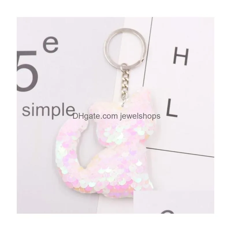 cat keychains colorful sequins glitter key holder keyring key chain for car key cellphone bag handbag charms