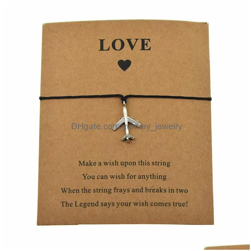 fashion silver plane airplane charm make a love card adjustable bracelets for women men aircraft jewelry christmas gifts