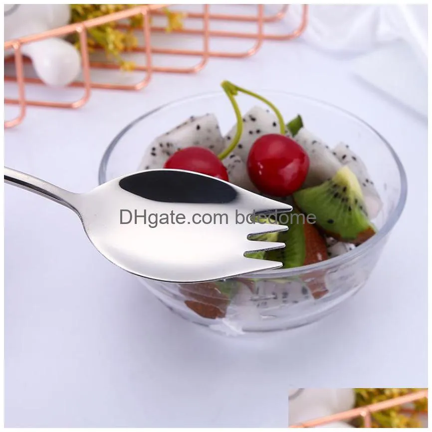 long handle tooth spoon fork stainless steel home kitchen dining flatware noodles ice cream dessert spoons forks cutlery tool