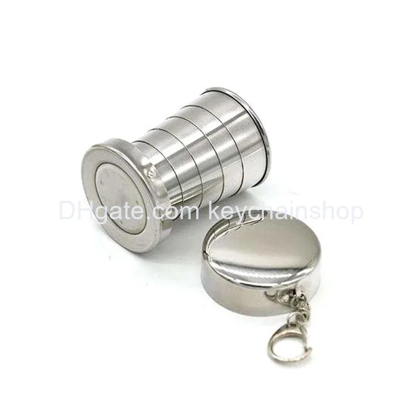 75ml/150ml/250ml stainless steel folding cup drinkware portable outdoor travel camping telescopic cups with keychain water coffee