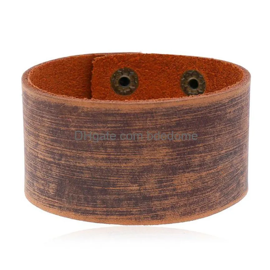 wide wrap leather bangle cuff button adjustable bracelet wristand for men women fashion jewelry