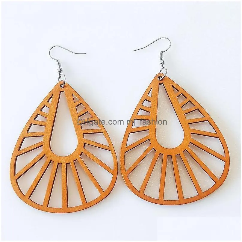 fashion designer geometric wood charm earrings for women trendy natural wooden statement earrings handmade african jewelry wholesale