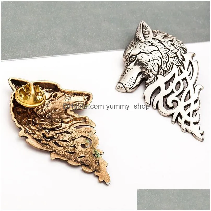 vintage wolf head brooch jewelry upscale unisex brooches for women men animal suit collar pin buckle collection broche