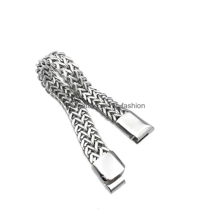 punk cuff bangles for men double layer 316l stainless steel curb cuban link chain bracelets width 10mm