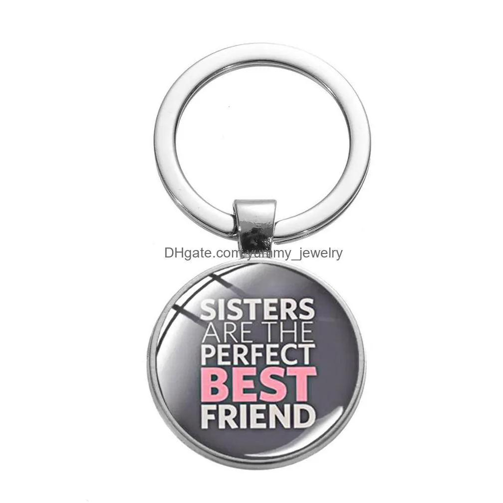 sisters best friends charm keychain sisterhood art picture glass cabochon handcrafted pendant key chain friendship gift trinkets